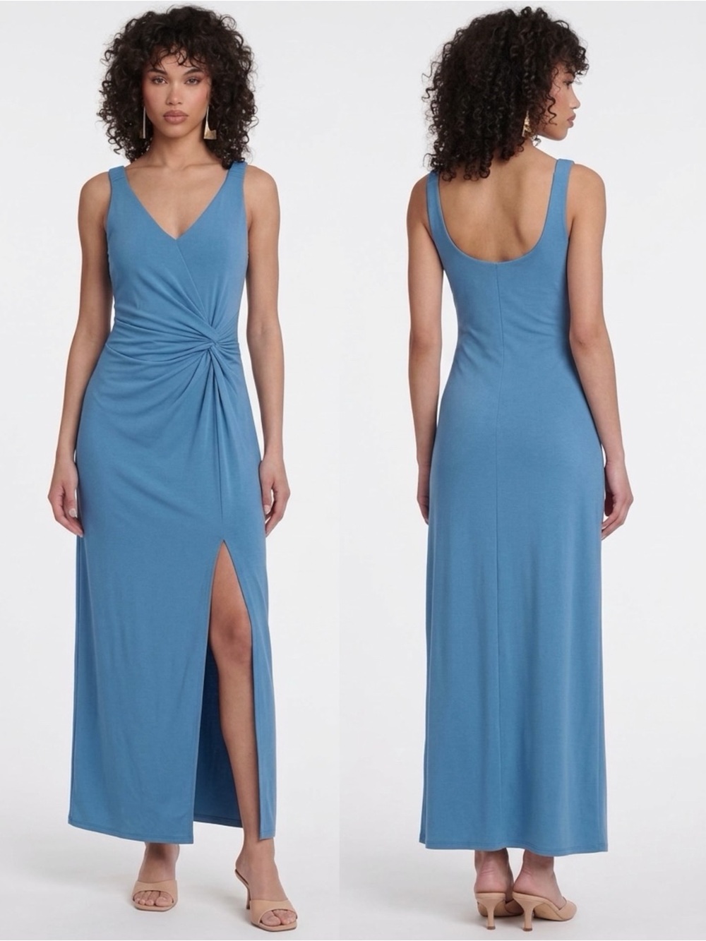 Rebecca Taylor Women’s Blue Modal Front Twist Ruched Sleeveless Maxi Dress Small